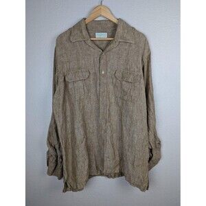 Inserch Shirt Mens XL Brown 100% Linen Long Sleeve Button Up Lightweight Casual